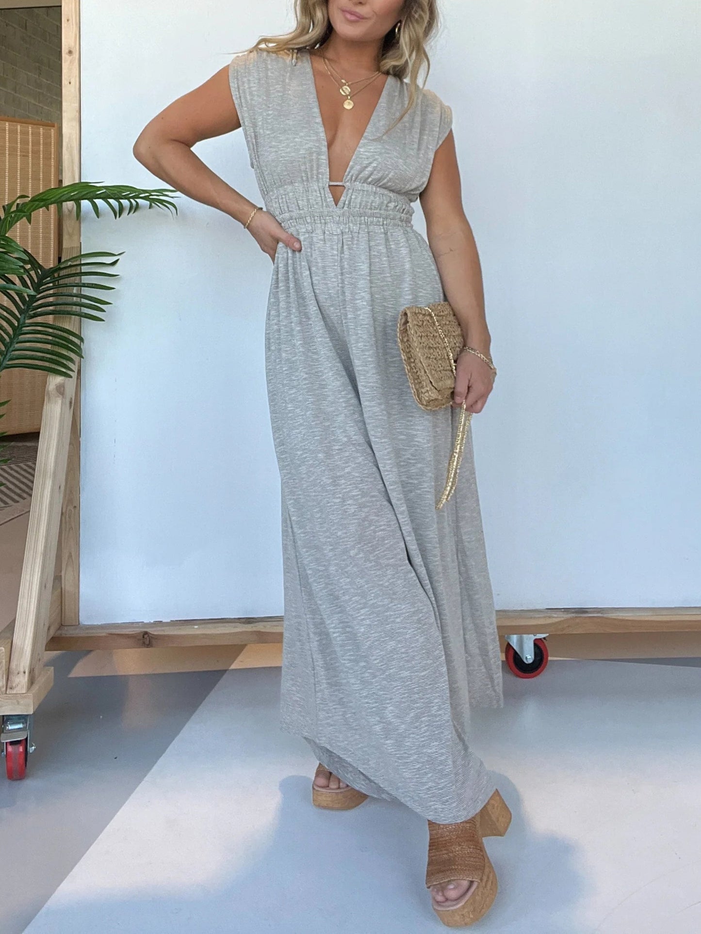 Women's Deep V Hi Lo Hem Jumpsuit (Buy 2 Free Shipping)