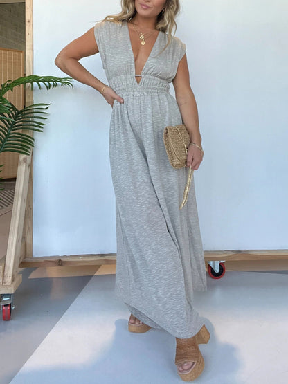 Women's Deep V Hi Lo Hem Jumpsuit (Buy 2 Free Shipping)