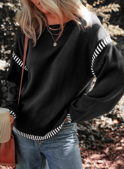 Limited time sale🔥Women's Crew Neck Stitched Loose Sweater Warm Top