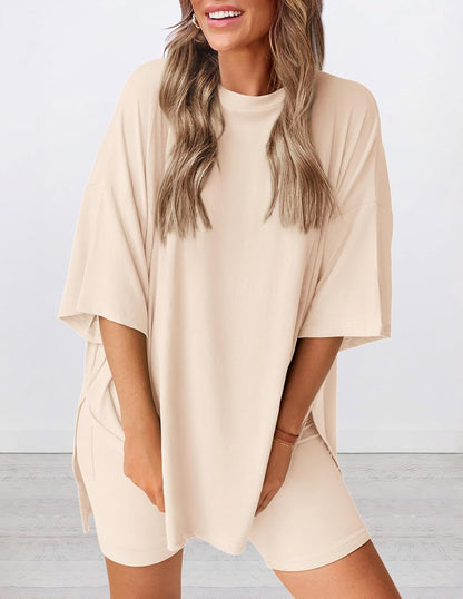 Limited time sale🔥Women's Oversized Casual T-Shirt Shorts Suit Stretch Two-Piece Set