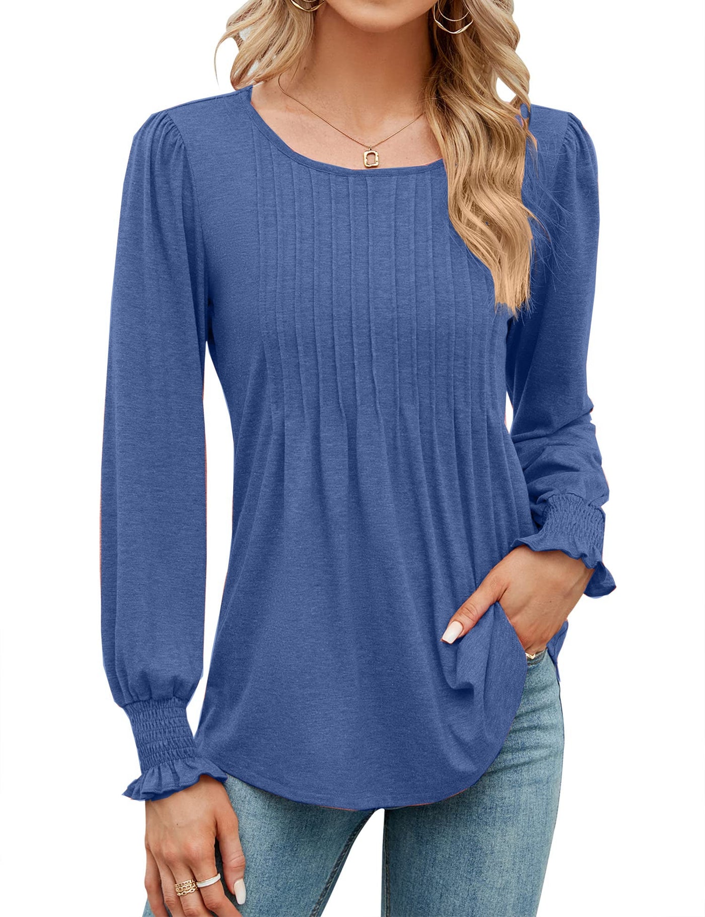 ✨Fall New Women's Pleated Puff Long Sleeve Tunic Tops