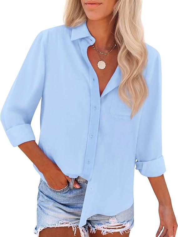 Women's Long Sleeve Breathable Slim Fit Button Down Shirts