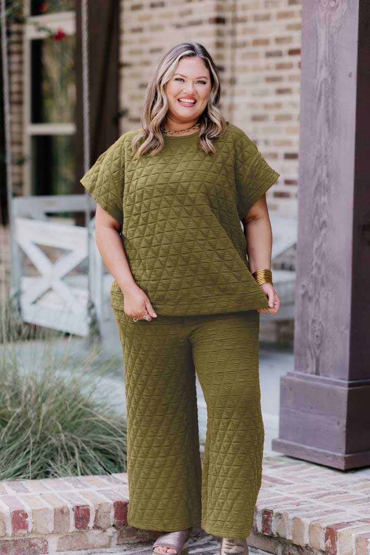 Quilted Drop Shoulder Top And Pant Set (Buy 2 Free Shipping)
