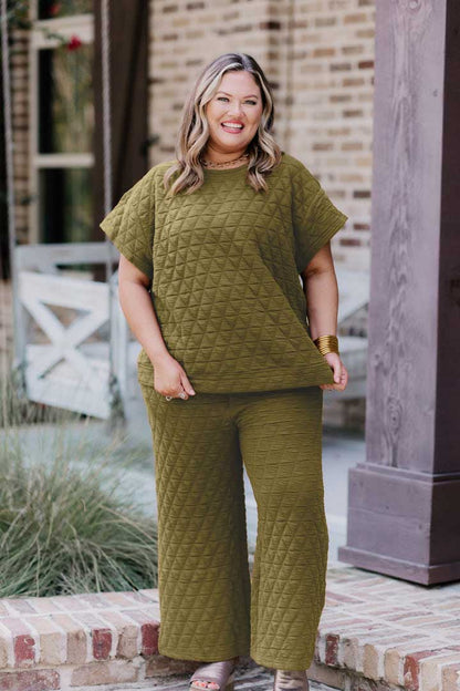 Quilted Drop Shoulder Top And Pant Set (Buy 2 Free Shipping)