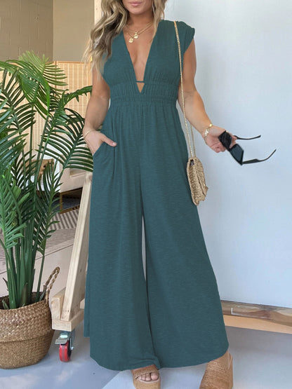 Women's Deep V Hi Lo Hem Jumpsuit (Buy 2 Free Shipping)