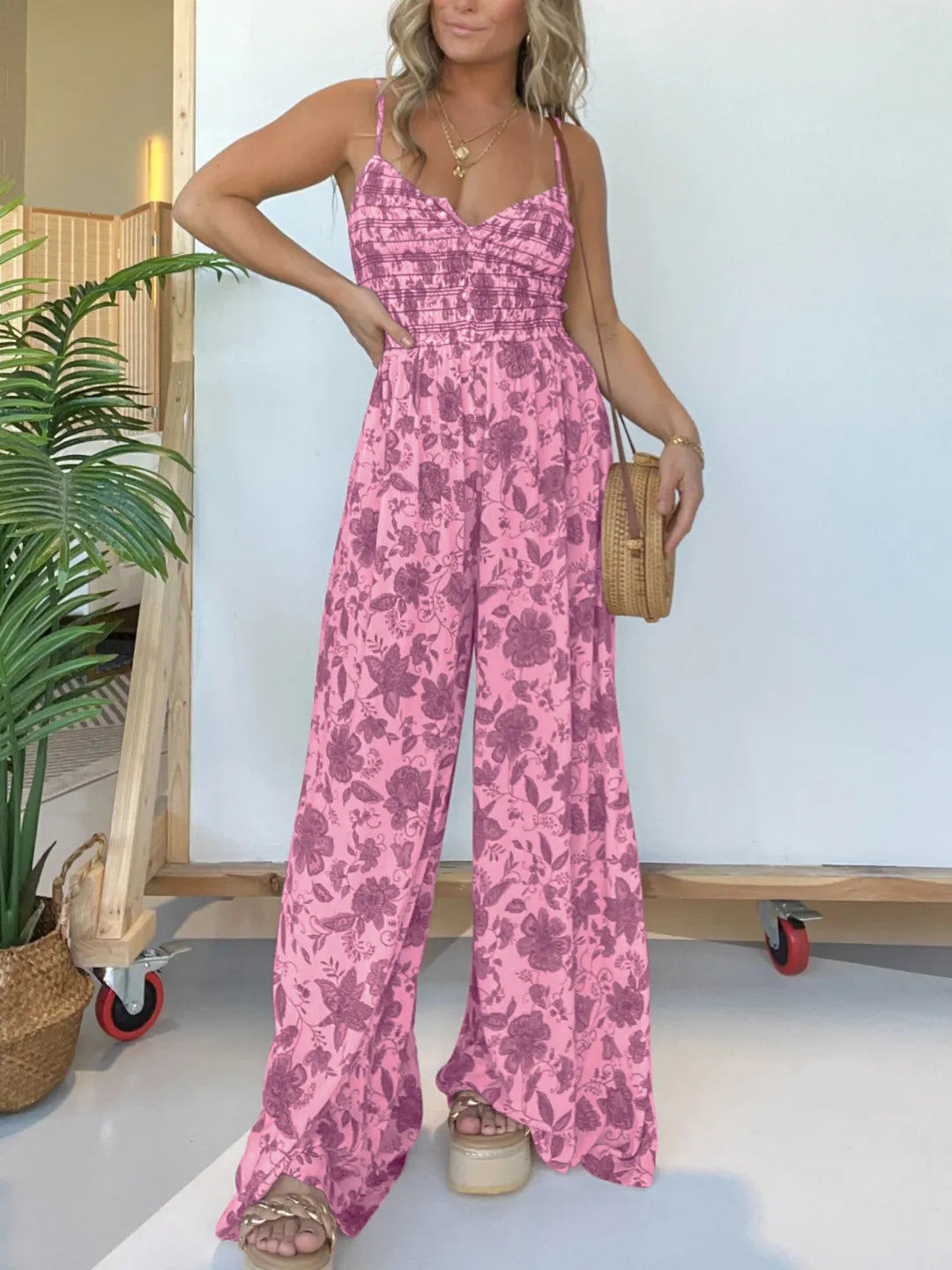 Floral Wide Leg Jumpsuit (Buy 2 Free Shipping)