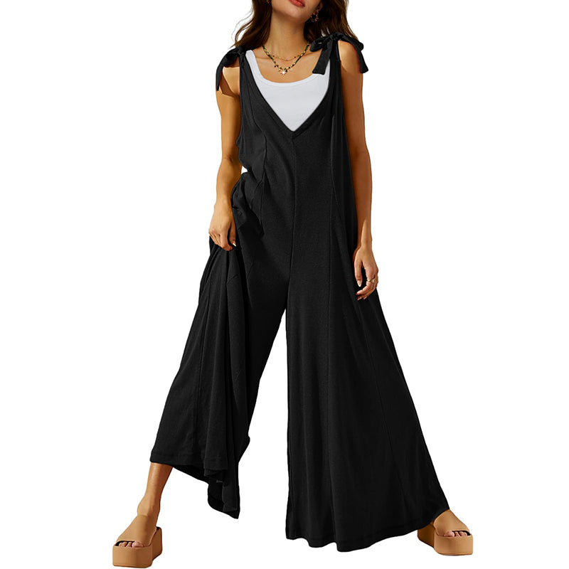 Women's Tie Strap Causal  Sleeveless Wide Leg Long Rompers