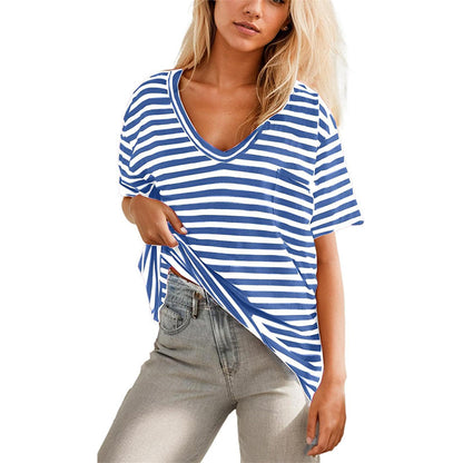 Women Oversized Deep V Neck Striped Shirt(Buy 2 Free Shipping)