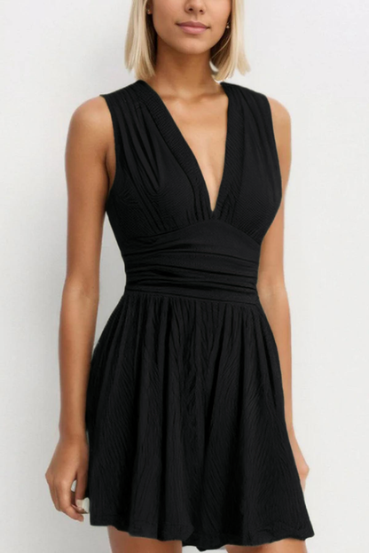 Women's Plain Ruched Deep V Neck Tank Sleeveless Romper