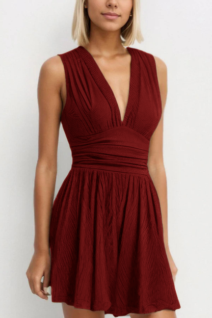 Women's Plain Ruched Deep V Neck Tank Sleeveless Romper