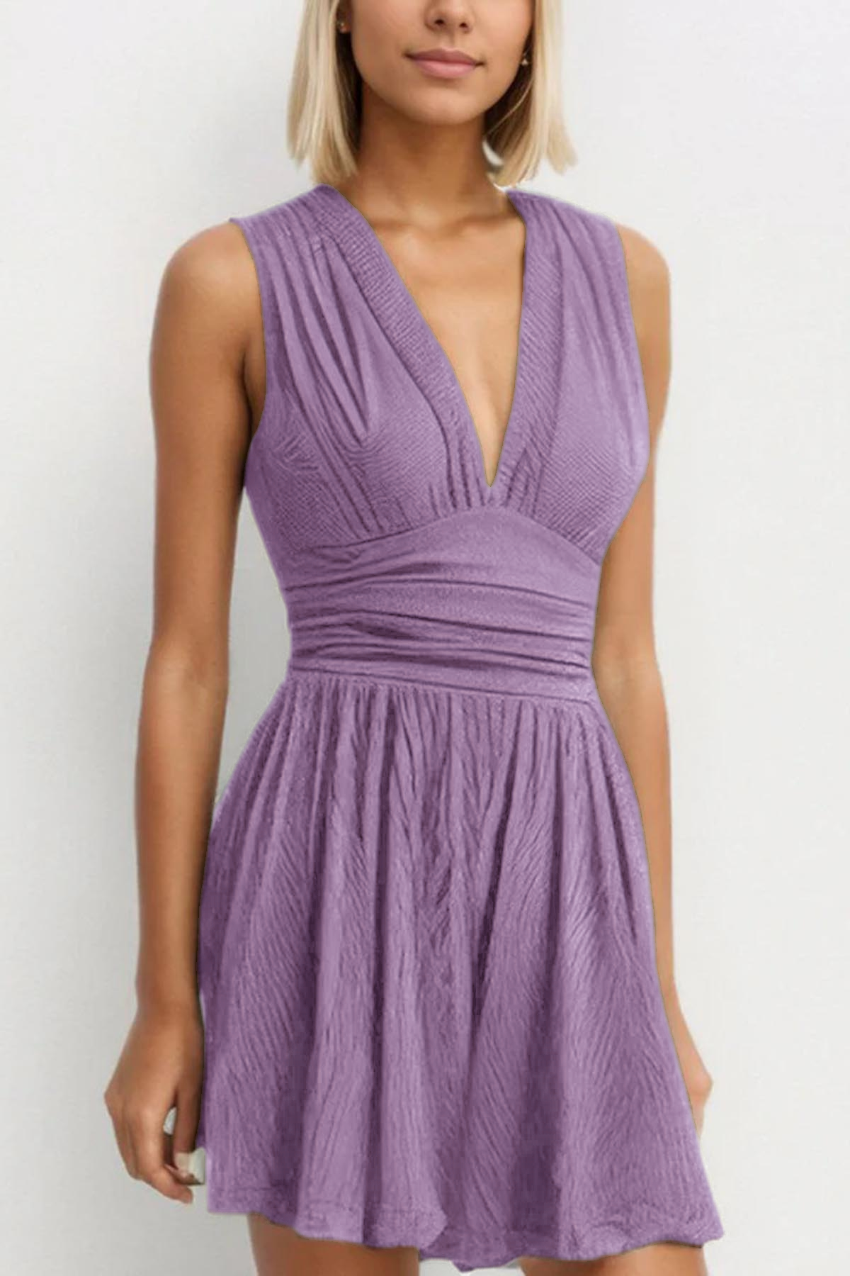 Women's Plain Ruched Deep V Neck Tank Sleeveless Romper