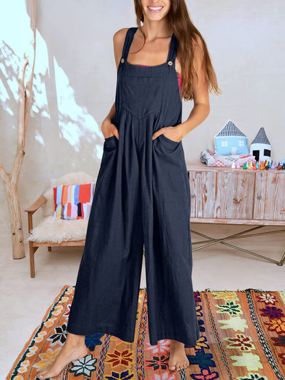 Women's Sleeveless Wide Leg Jumpsuit with Pockets