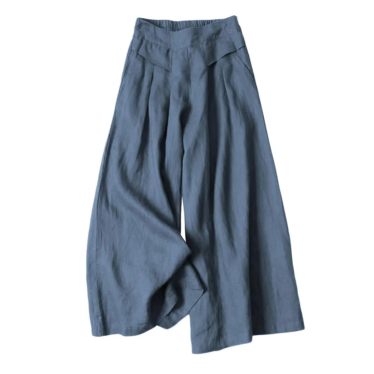 Women's Cotton Linen Culottes Pants Elastic Waist Wide Leg Palazzo Trousers
