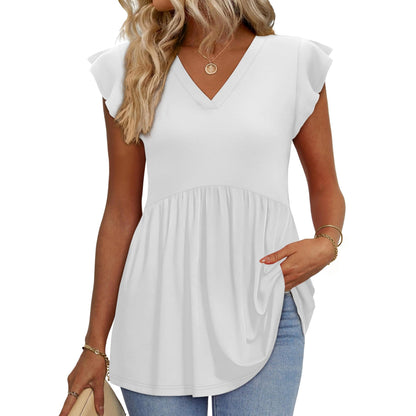Women's Floral V-Neck Ruffle Sleeve Babydoll Blouse