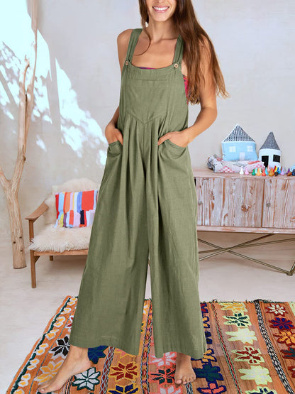 Women's Sleeveless Wide Leg Jumpsuit with Pockets