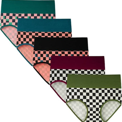 Women's High Waisted Cotton Panties 5-Pack, Soft Breathable Full Coverage Briefs