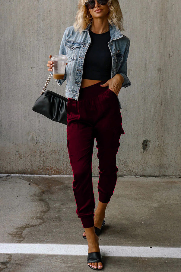 Women's Satin High Waist Pocketed Joggers