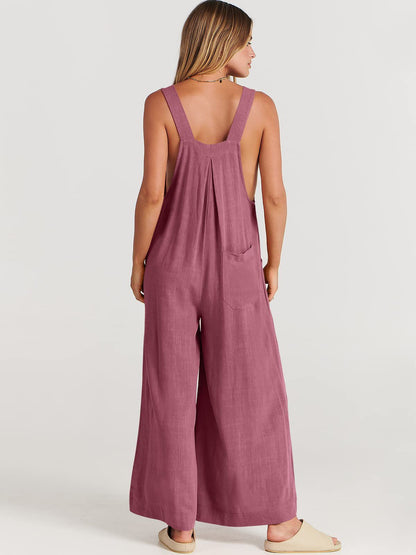 Women's Sleeveless Wide Leg Jumpsuit with Pockets