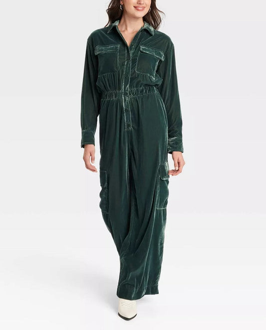 Women's Long Sleeve Velvet Overalls
