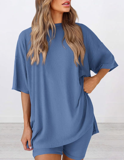 Limited time sale🔥Women's Oversized Casual T-Shirt Shorts Suit Stretch Two-Piece Set