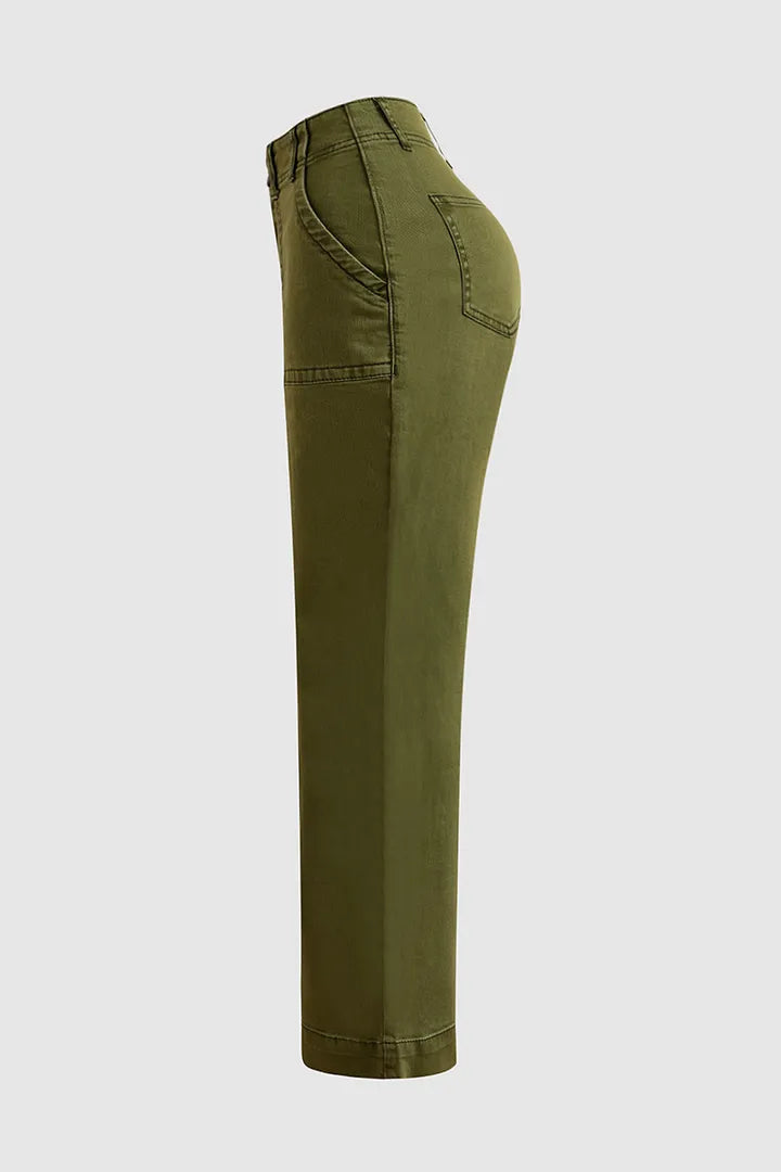 Double Button Mid Waist Straight Leg Pants(BUY 2 FREE SHIPPING)