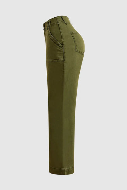 Double Button Mid Waist Straight Leg Pants(BUY 2 FREE SHIPPING)