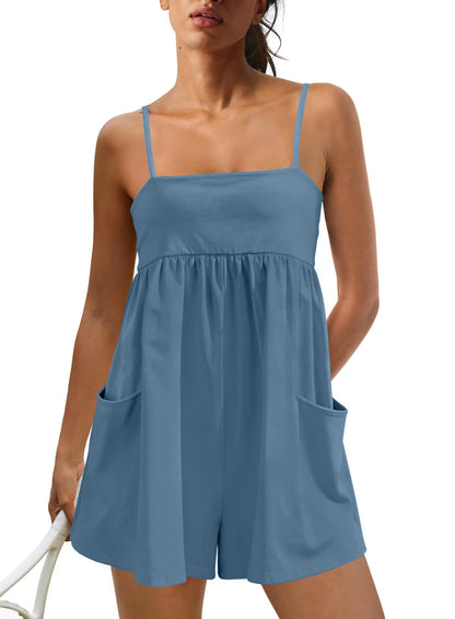 Women's Summer Sleeveless Strappy Athletic Romper-with Pocket