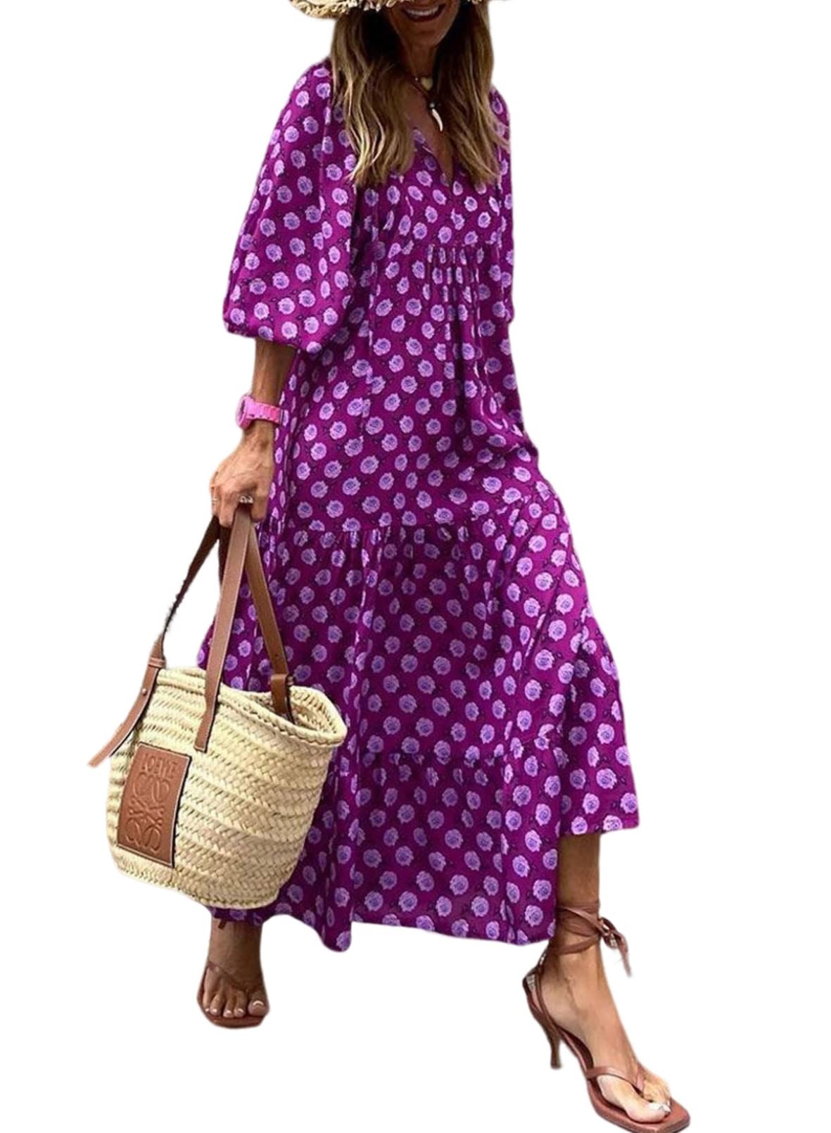 SUMMER CHIC- Women's Puff Sleeve Floral Boho Maxi Dress (Buy 2 Free Shipping)