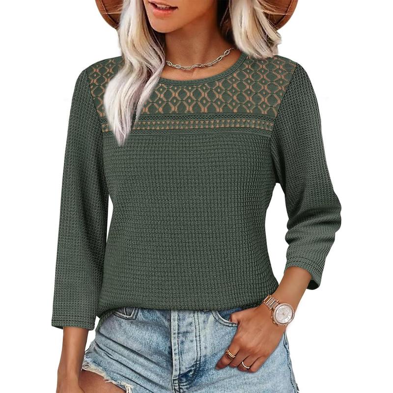 Women Blouses Dressy Casual 3/4 Length Sleeve Tops
