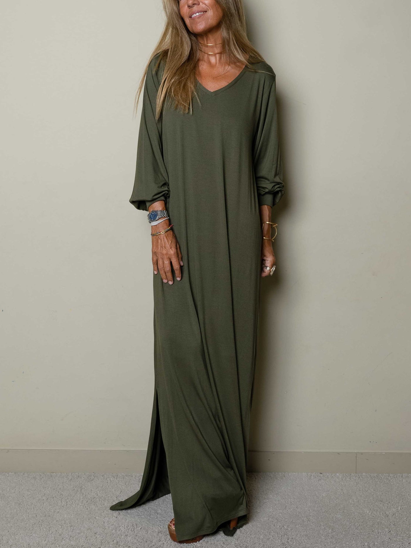 Women Casual V-neck Maxi Dress