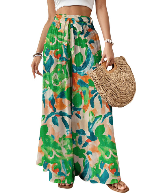 Woman Flowy Floral Palazzo Pants Wide Leg Pants