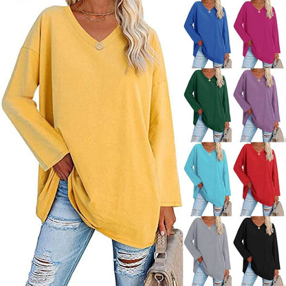 Women's Loose Long Sleeve Fashion V-neck Top