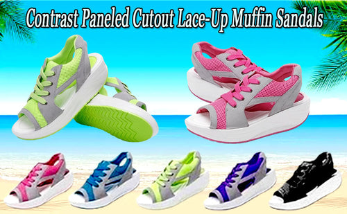 Contrast Paneled Cutout Lace-up Muffin Sandals （BUY 2 FREE SHIPPING)