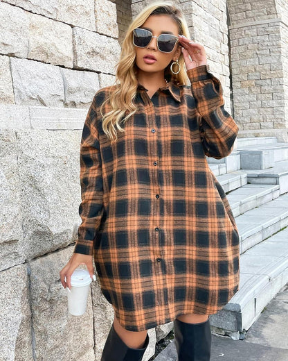 Limited time sale 🔥Women's Flannel Shirts Plaid Shacket Collared Long Jacket Coats