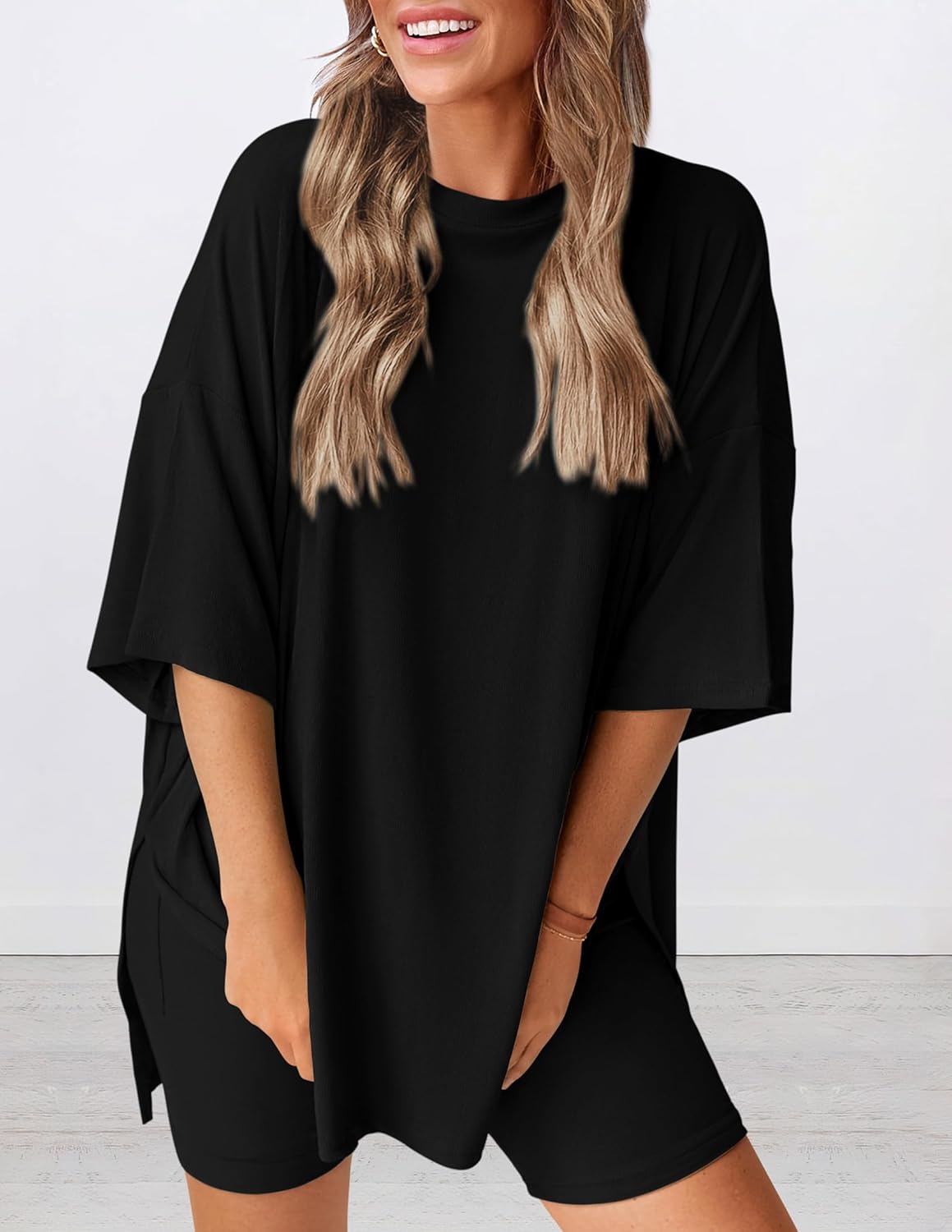 Limited time sale🔥Women's Oversized Casual T-Shirt Shorts Suit Stretch Two-Piece Set