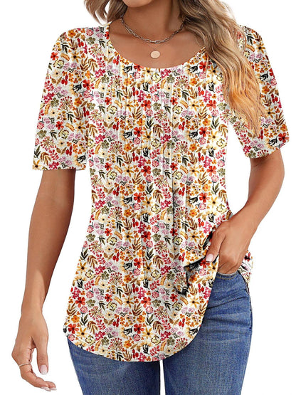 Limited time sale🔥Women Summer Pleated Short Sleeve Tunic Blouses Tops