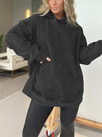 Hot Sale 2024 New Denim Hooded Sweatshirt with Front Pockets (Buy 2 Free Shipping)
