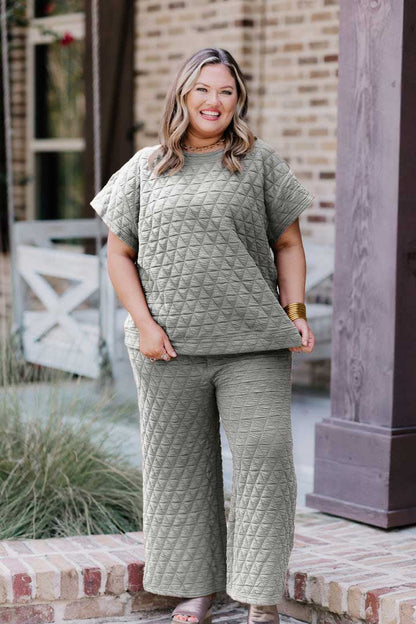Quilted Drop Shoulder Top And Pant Set (Buy 2 Free Shipping)