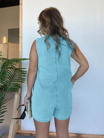 2024 Denim Sleeveless Collared Oversized Romper (Buy 2 Free Shipping)