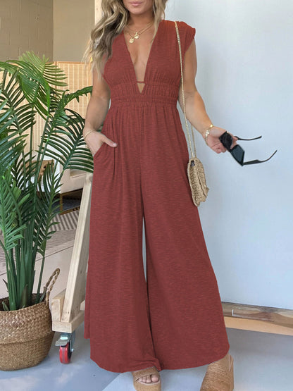 Women's Deep V Hi Lo Hem Jumpsuit (Buy 2 Free Shipping)