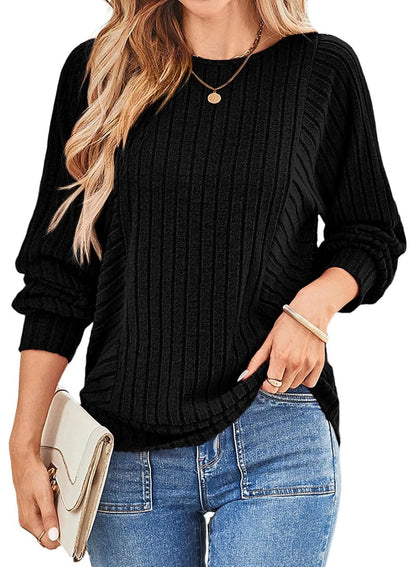 Limited time sale🔥Women's Soft Ribbed Crewneck Long Sleeve Shirts Knit Tops
