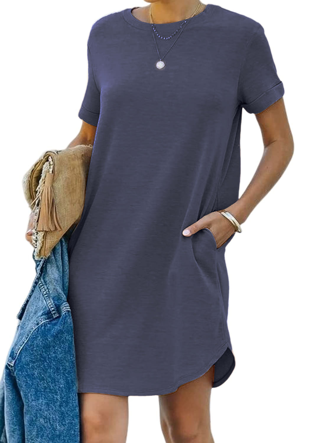 2024 Women's Casual Short Sleeve T Shirt Dress Basic Dresses with Pockets