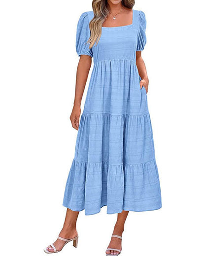 Women's Summer Puff Sleeve Loose Fit Midi Dress （BUY 2 FREE SHIPPING)