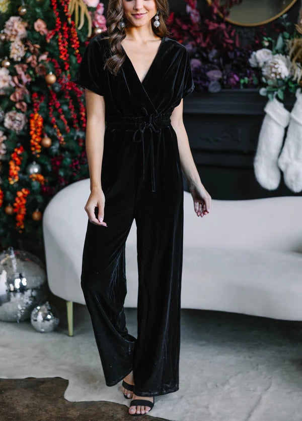 Women's Casual Short Sleeve Belted Long Wide Leg Pant One Piece Jumpsuit(BUY 2 FREE SHIPPING)