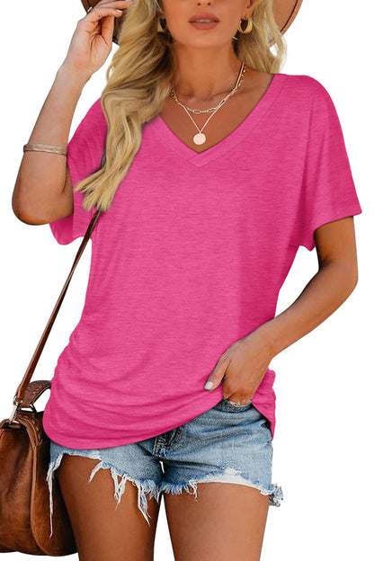 Women's Short Sleeve V Neck Dolman Tops with Side Pleats