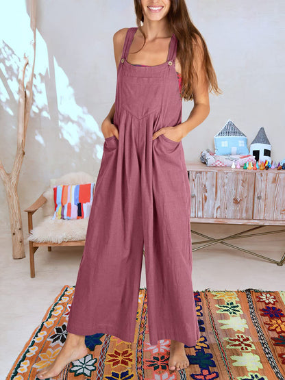 Women's Sleeveless Wide Leg Jumpsuit with Pockets