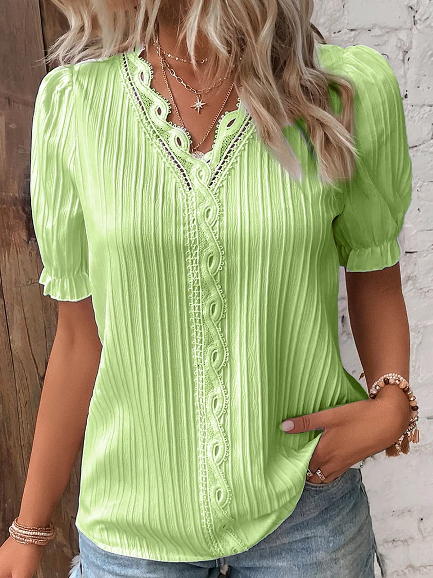 ✨V Neck Plain Lace Elegant Shirt