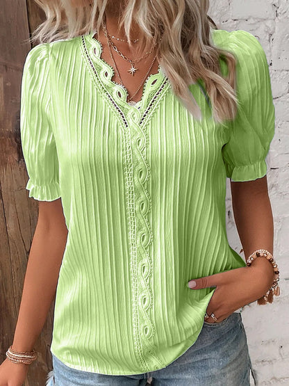 ✨V Neck Plain Lace Elegant Shirt
