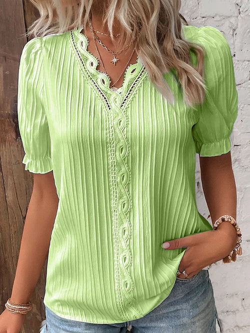 ✨V Neck Plain Lace Elegant Shirt
