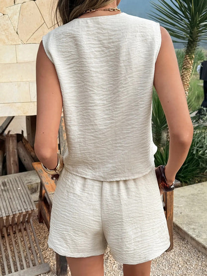 Women's V Neck Lace-Up Sleeveless Crop Top & Shorts Set